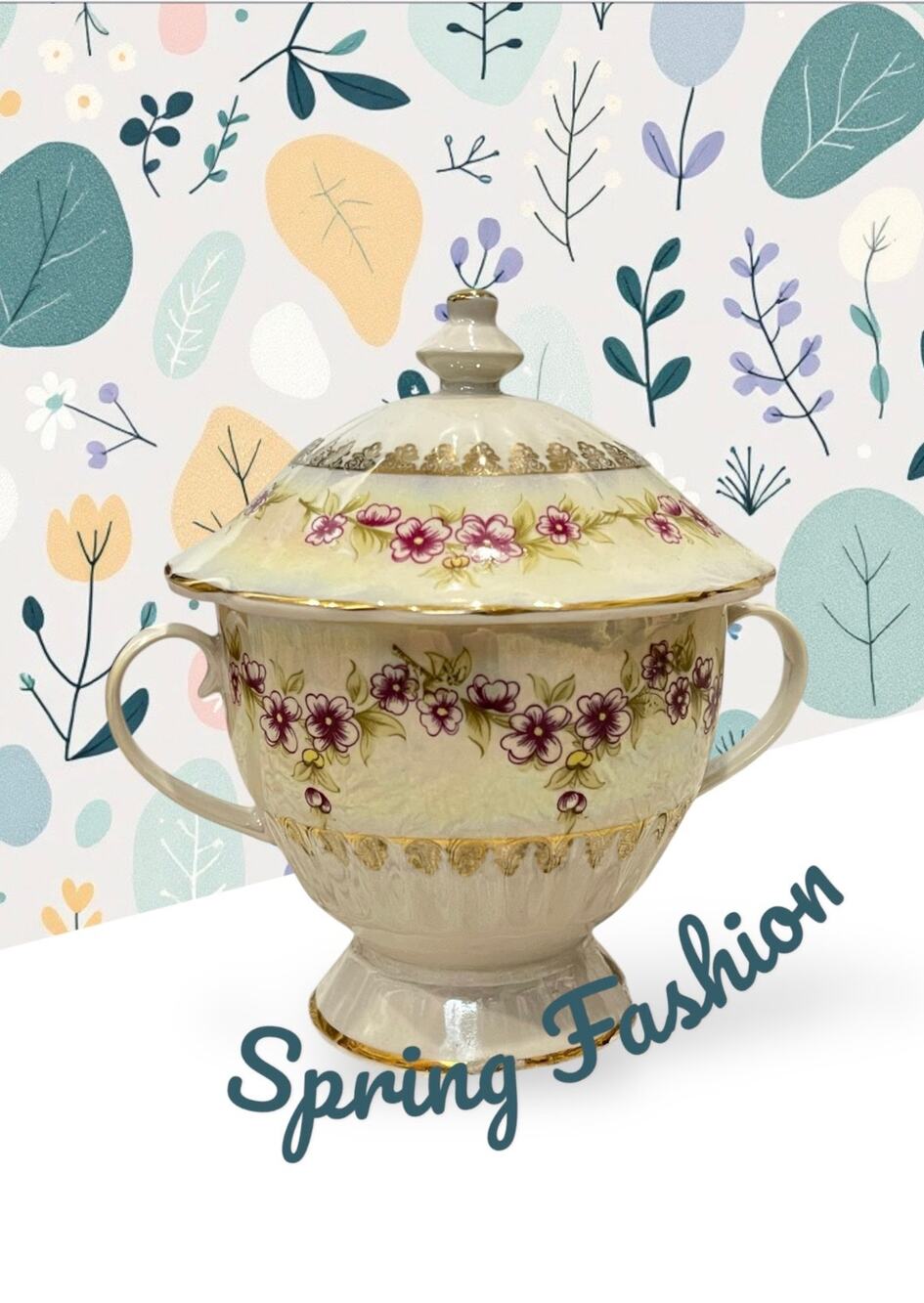 Vintage Floral Ceramic Sugar Bowl With Lid
